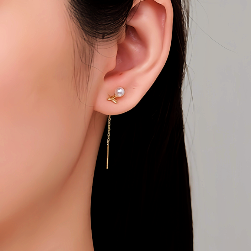 Sterling Silver Leaf Pearl Tassel Earrings