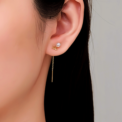 Sterling Silver Leaf Pearl Tassel Earrings