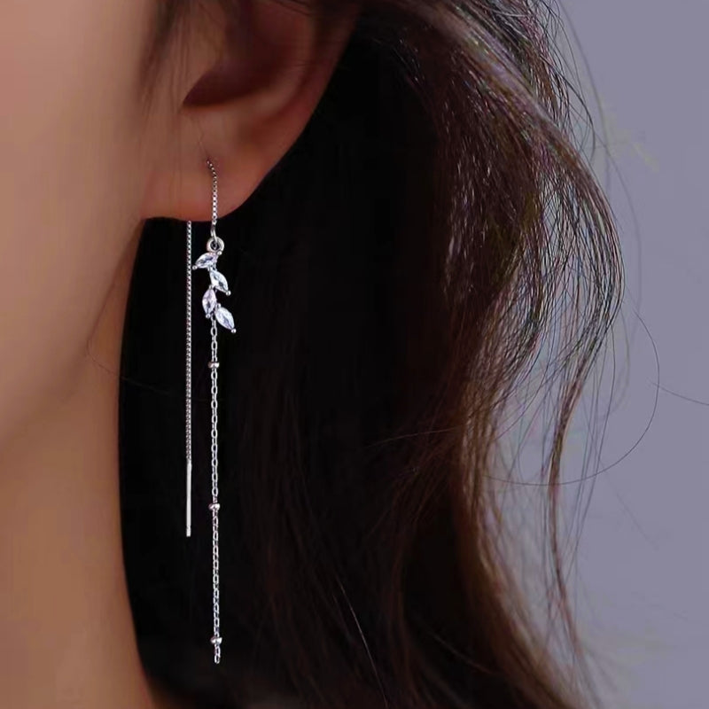 Sterling Silver Leaf Threader Earrings