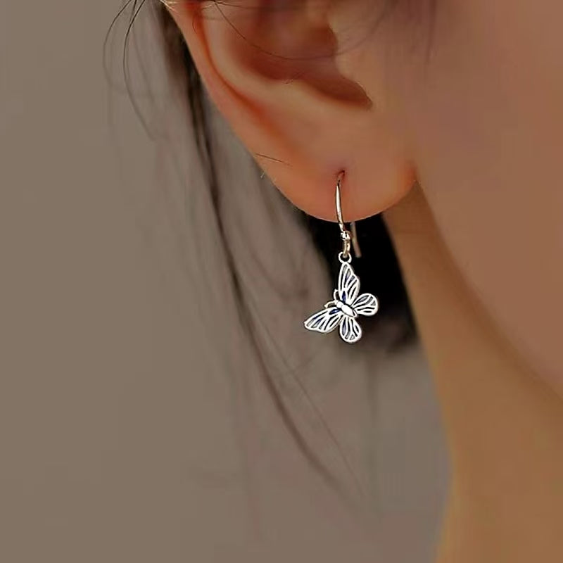 Sterling Silver Light Blue Butterfly Ear Hook Earrings