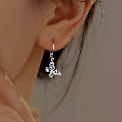 Sterling Silver Light Blue Butterfly Ear Hook Earrings