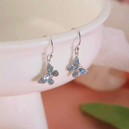 Sterling Silver Light Blue Butterfly Ear Hook Earrings
