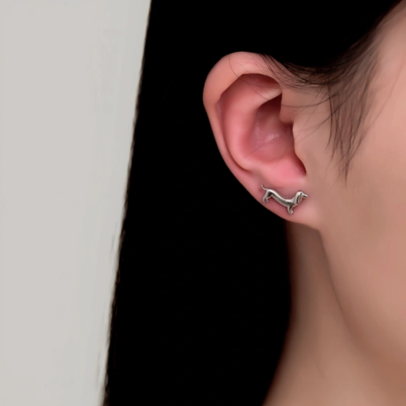 Sterling Silver Little Puppy Stud Earrings