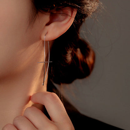 Sterling Silver Long Cross Threader Earrings