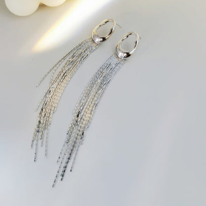 Sterling Silver Long Tassel Earrings