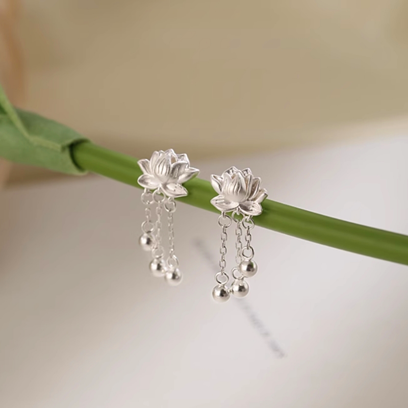 Sterling Silver Lotus Tassel Earrings