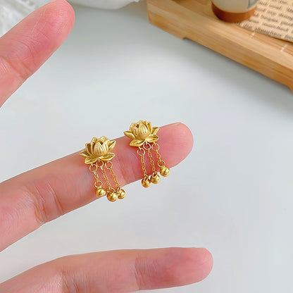 Sterling Silver Lotus Tassel Earrings