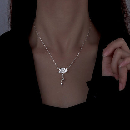 Sterling Silver Lotus Tassel Necklace