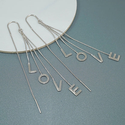 Sterling Silver Love Letter Threader Earrings