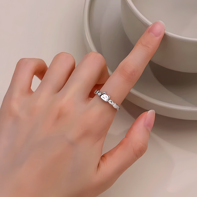 Sterling Silver Luxury Adjustable Cute Cat Rings