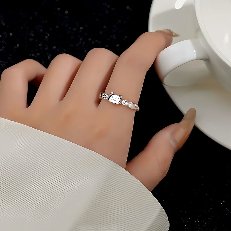 Sterling Silver Luxury Adjustable Cute Cat Rings
