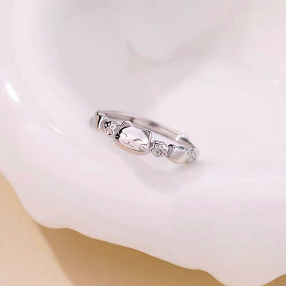Sterling Silver Luxury Adjustable Cute Cat Rings