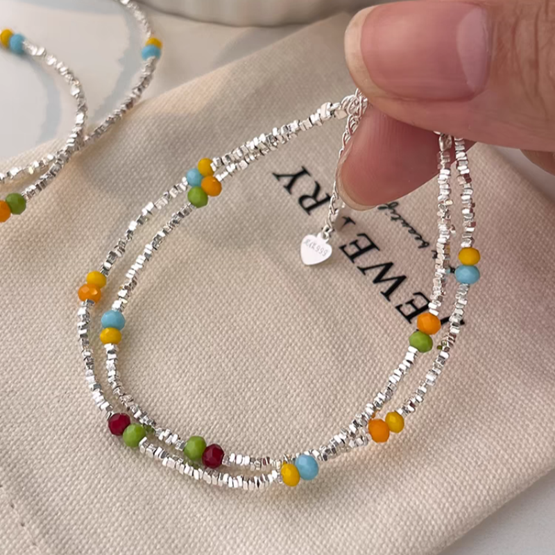 Sterling Silver Luxury Colored Beads And Broken Silver Bracelets