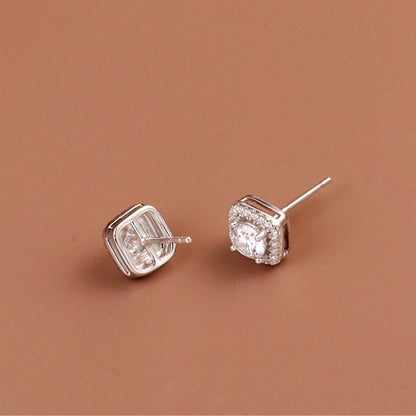 Sterling Silver Luxury Cube Diamond Studs