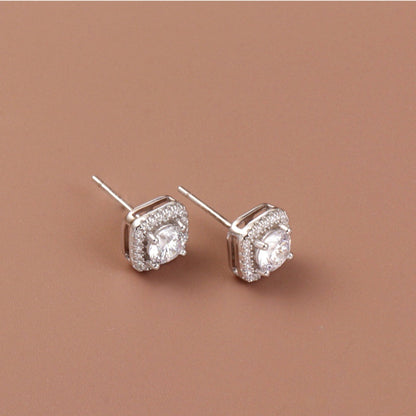 Sterling Silver Luxury Cube Diamond Studs