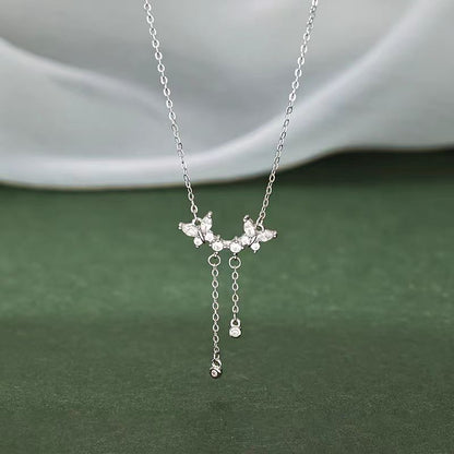 Sterling Silver Luxury Diamond Butterfly Tassel Necklaces