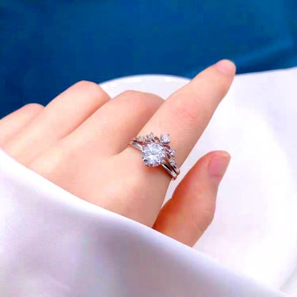 Sterling Silver Luxury Diamond Crown Two-In-One Open Adjustable Rings
