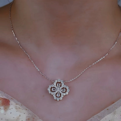 Sterling Silver Luxury Diamond Four-Leaf Clover Necklace