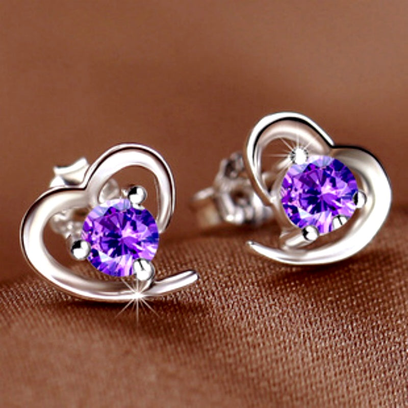 Sterling Silver Luxury Diamond Heart Studs