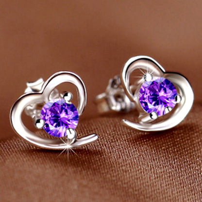 Sterling Silver Luxury Diamond Heart Studs