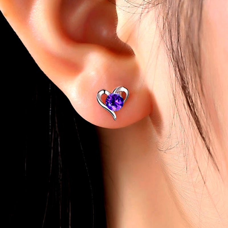 Sterling Silver Luxury Diamond Heart Studs