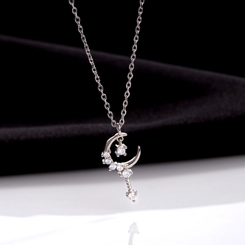 Sterling Silver Luxury Diamond Moon Pendant Necklace