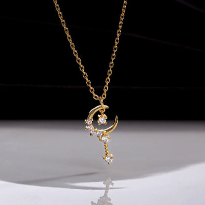 Sterling Silver Luxury Diamond Moon Pendant Necklace