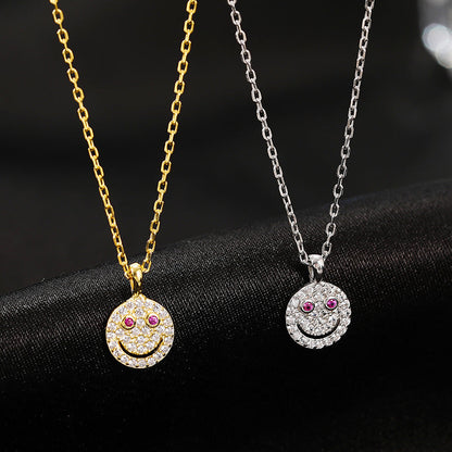 Sterling Silver Luxury Diamond Smiley Face Necklace