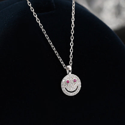 Sterling Silver Luxury Diamond Smiley Face Necklace