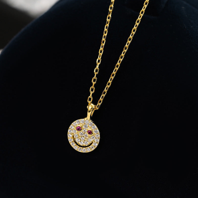 Sterling Silver Luxury Diamond Smiley Face Necklace