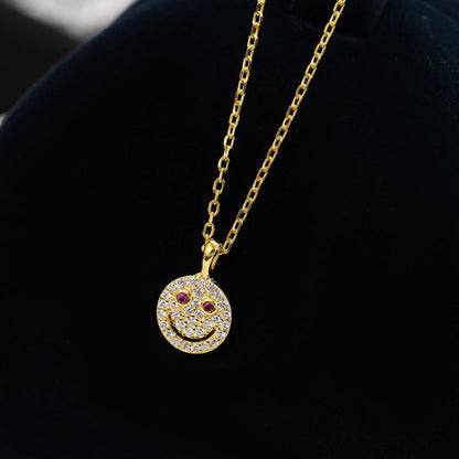 Sterling Silver Luxury Diamond Smiley Face Necklace