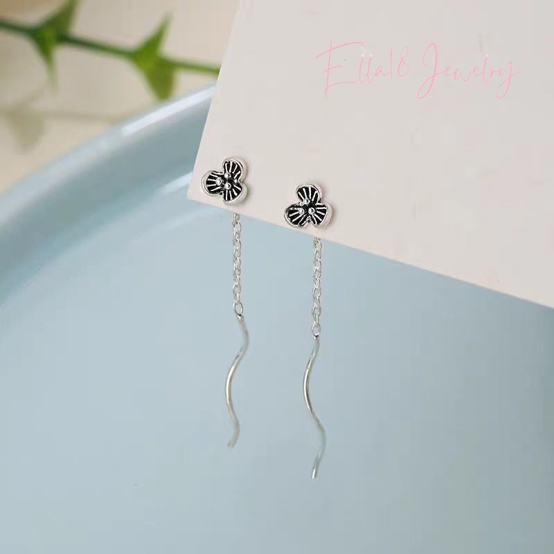 Sterling Silver Luxury Flower Threader Earrings