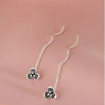 Sterling Silver Luxury Flower Threader Earrings