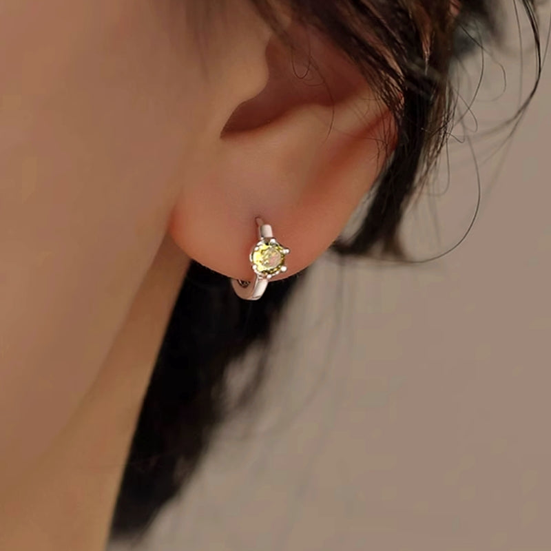 Sterling Silver Luxury Green Zircon Little Hoop Earrings