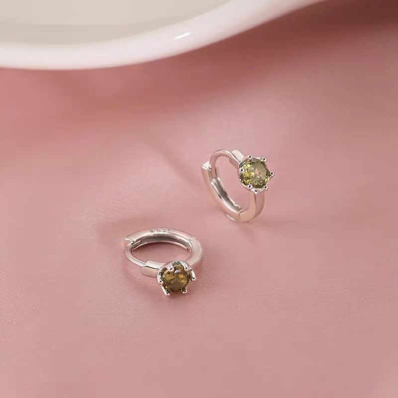 Sterling Silver Luxury Green Zircon Little Hoop Earrings