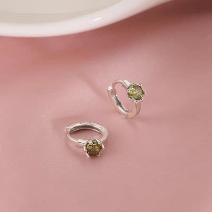 Sterling Silver Luxury Green Zircon Little Hoop Earrings