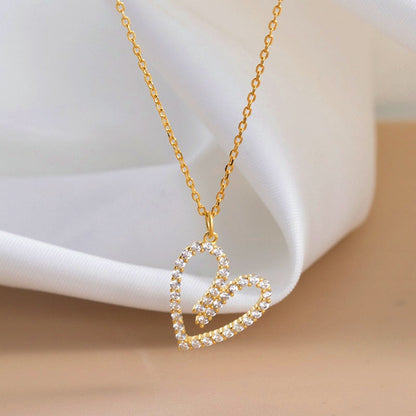 Sterling Silver Luxury Hollow Zircon Heart Pendant Necklace