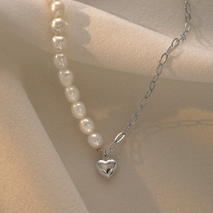 Sterling Silver Luxury Natural Freshwater Pearl Heart Necklace