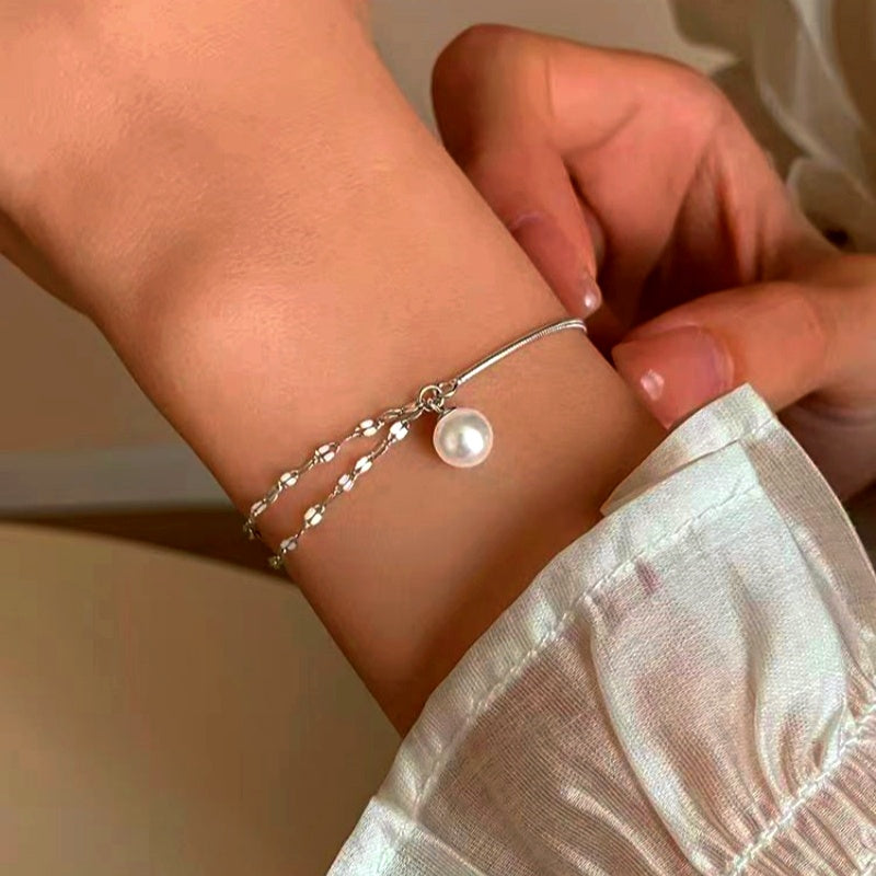 Sterling Silver Luxury Pearl Double-Layer Bracelets