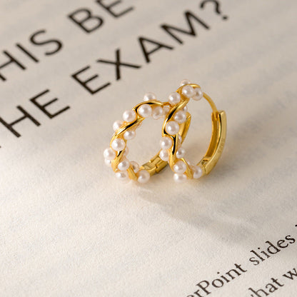 Sterling Silver Luxury Pearl Hoop Earrings