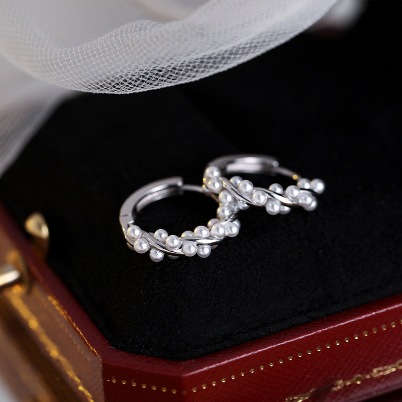 Sterling Silver Luxury Pearl Hoop Earrings