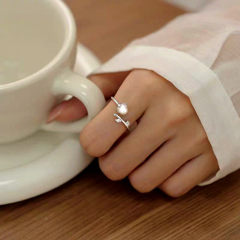 Sterling Silver Luxury Pearl Sprout Rings