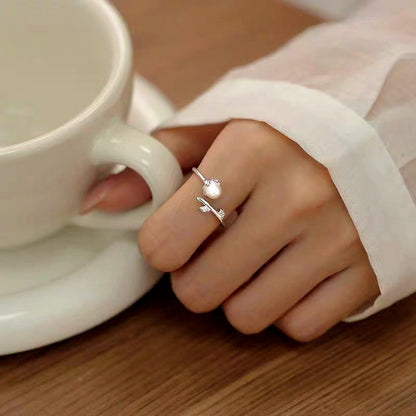 Sterling Silver Luxury Pearl Sprout Rings