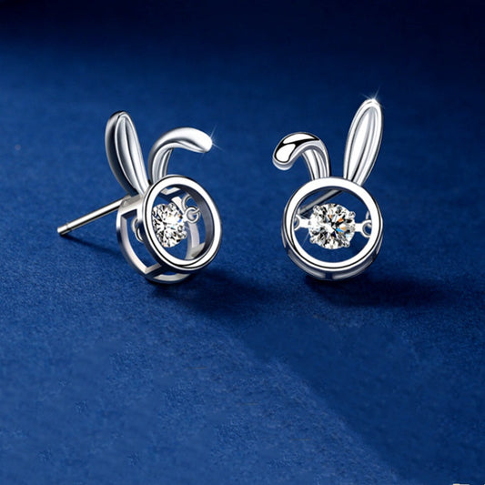 Sterling Silver Luxury Rabbit Moissanite Stud Earrings