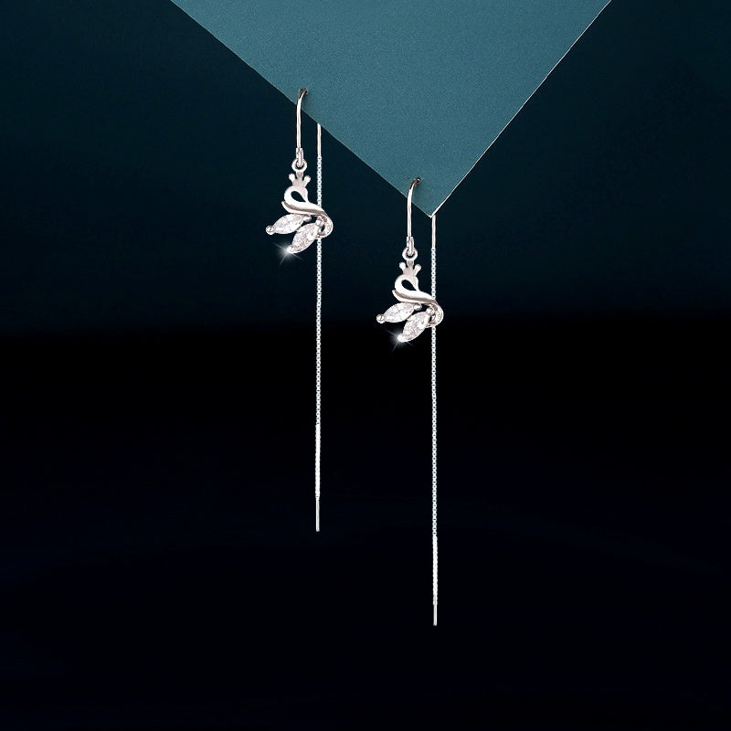 Sterling Silver Luxury Swan Threader Earrings
