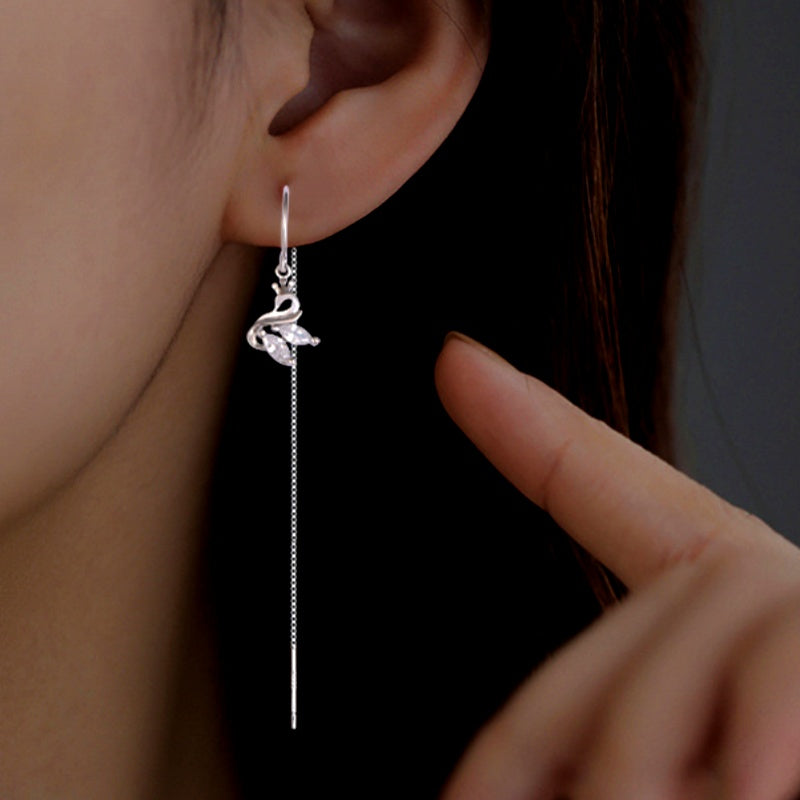 Sterling Silver Luxury Swan Threader Earrings