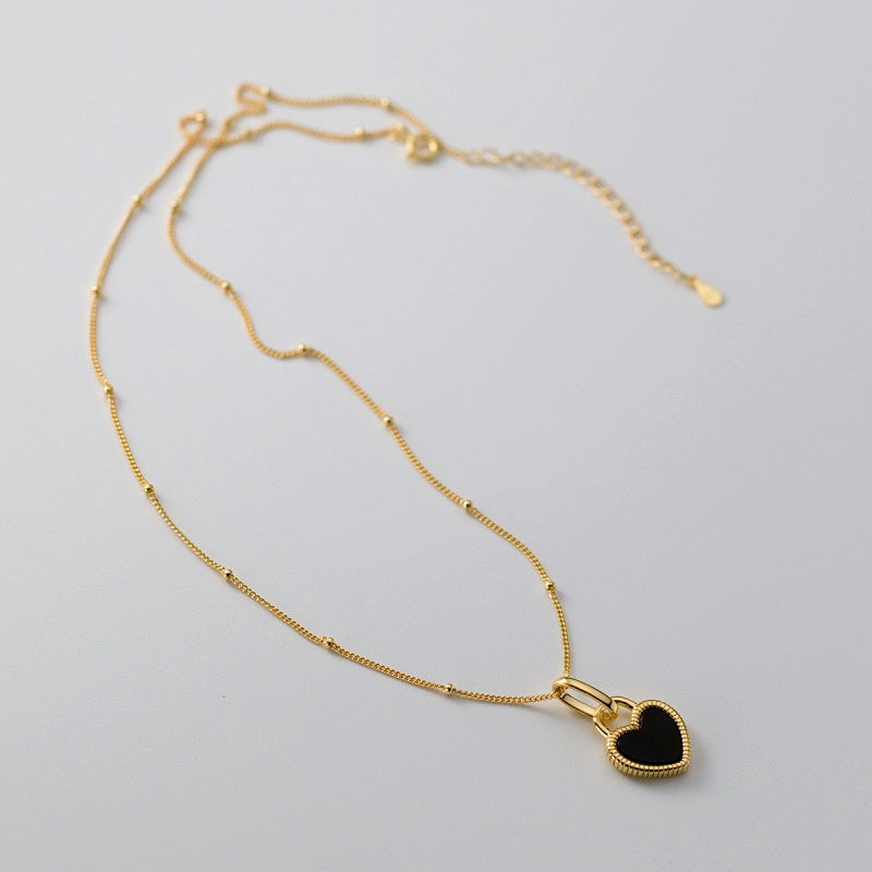 Sterling Silver Luxury White And Balck Heart-Design Necklaces