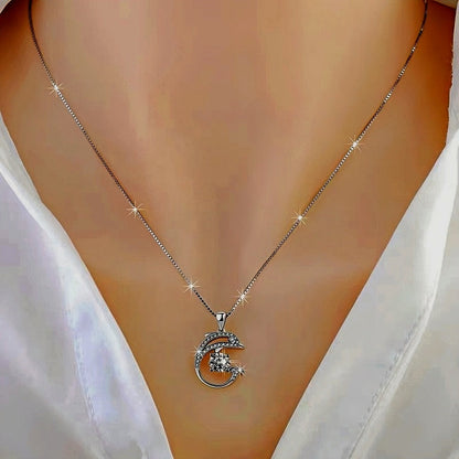 Sterling Silver Luxury Zircon Dolphin Clavicle Necklace