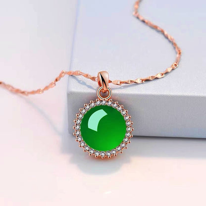Sterling Silver Luxury Zircon Round Chalcedony Necklace