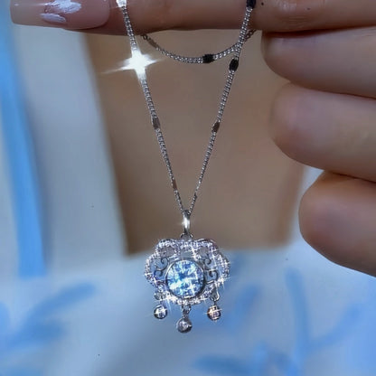 Sterling Silver Luxury Zircon Ruyi Peace Lock Necklace